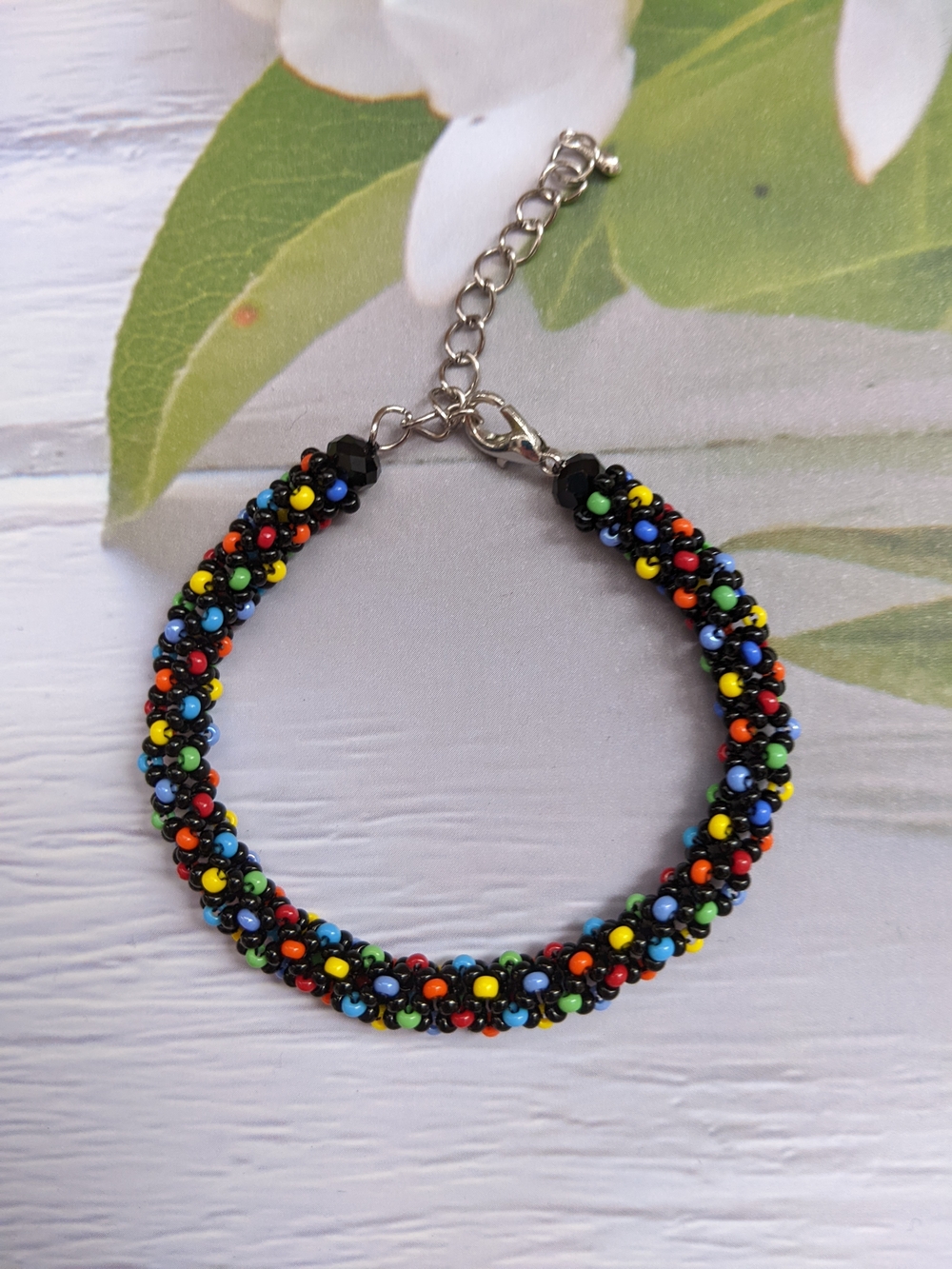Multicolor Beaded Bracelet with Black Base - Women's Jewelry